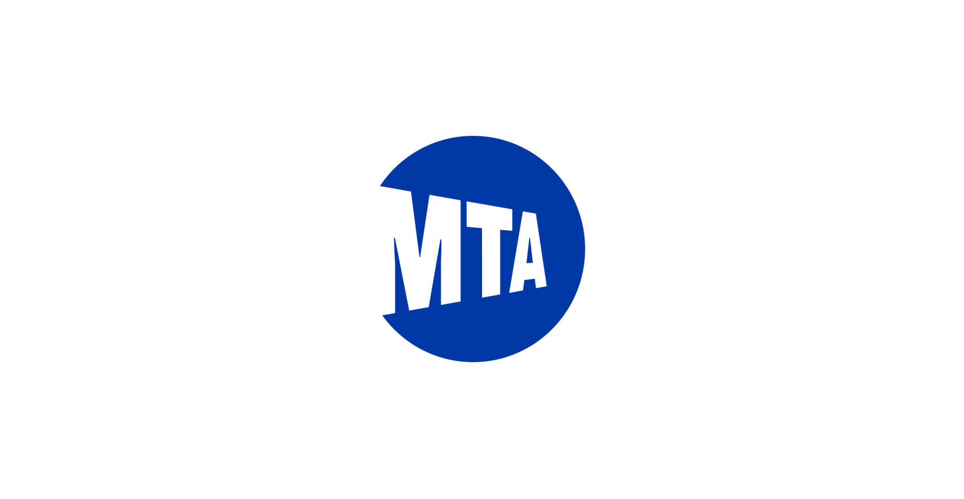the logo for the Metropolitan Transportation Authority (MTA), a dark blue circle with the letters 'MTA' displayed in it at an angle
